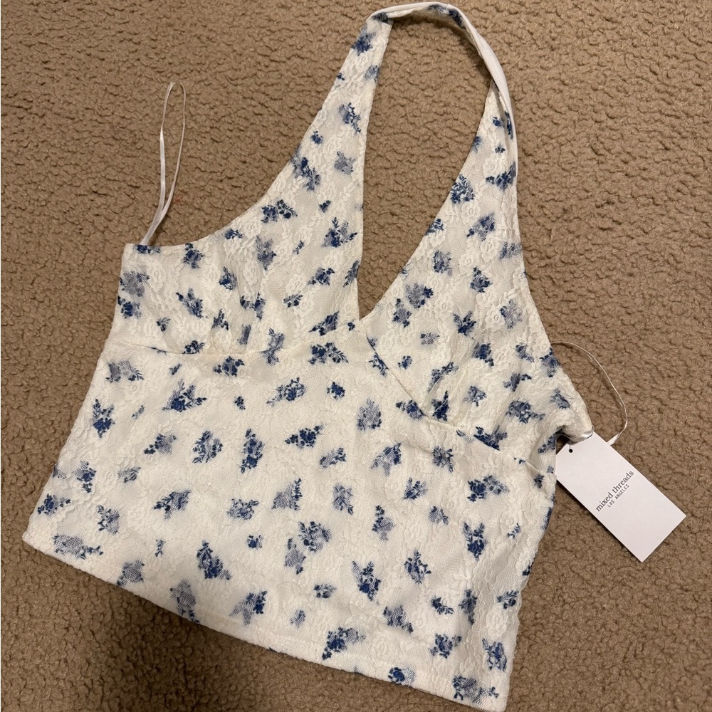 Elegant Blue Floral Women's Tank Top